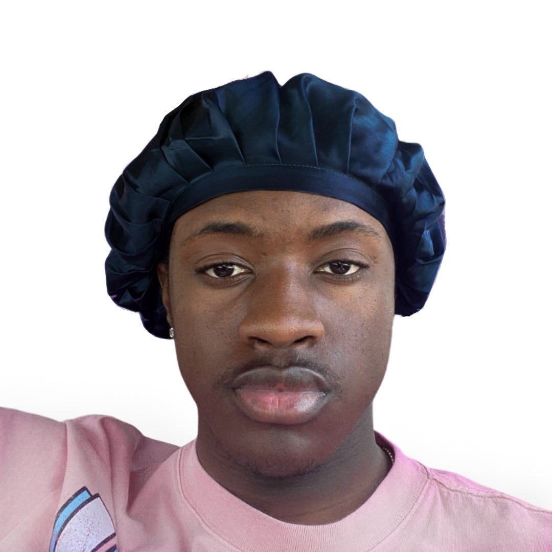 Silk bonnet for man in dark blue 